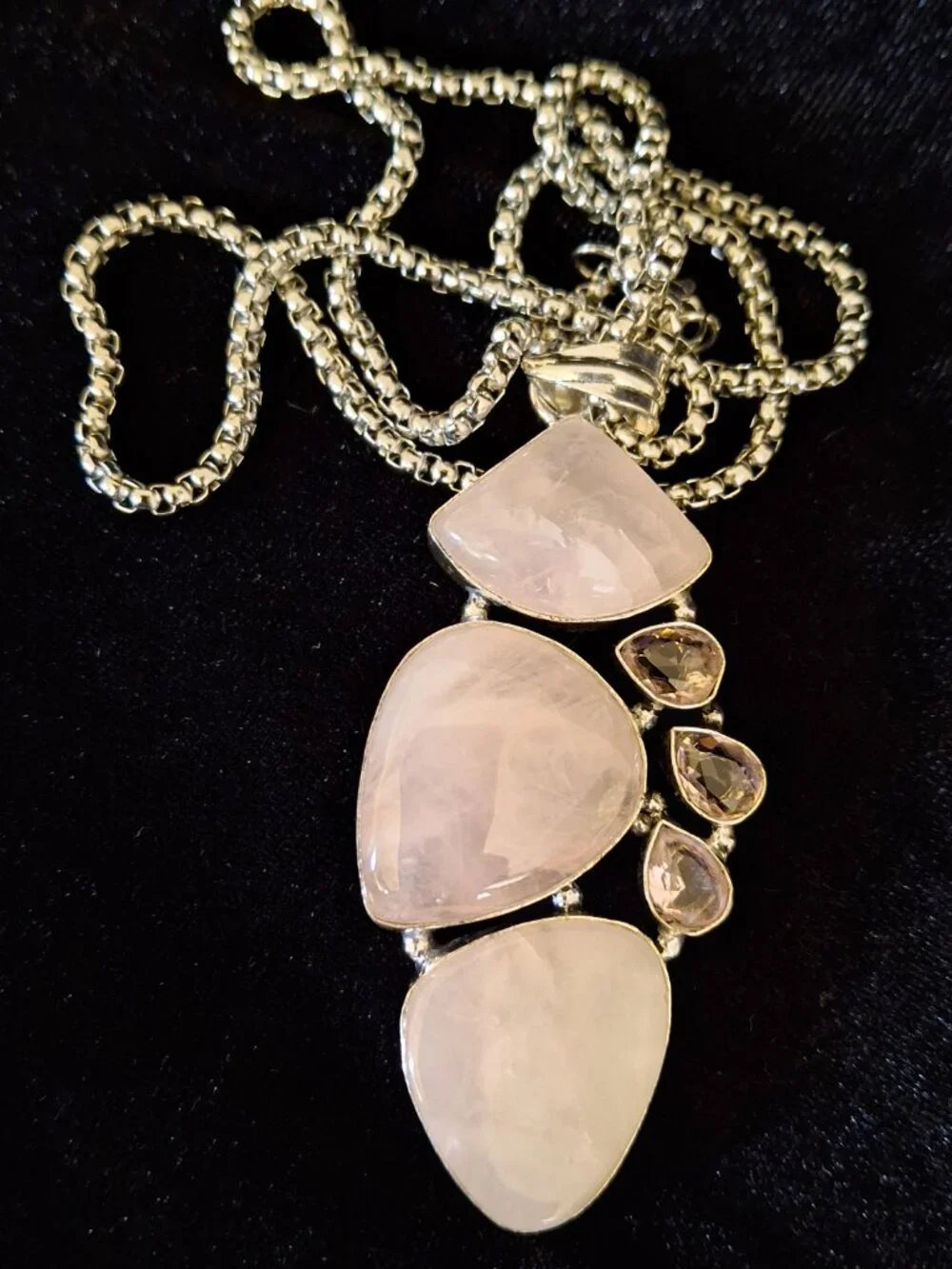 Rose Quartz and Pink Topaz Gemstone Ethnic Pendant  505 NWOT